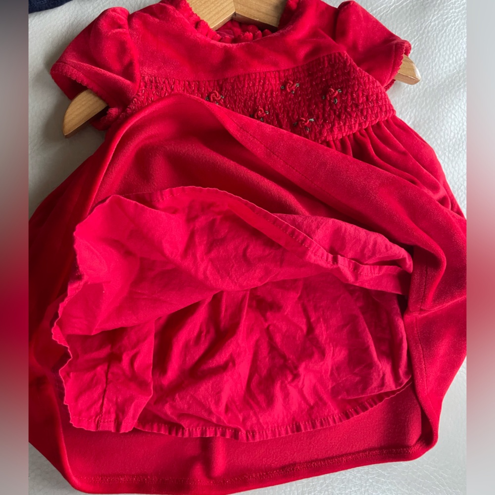 NEW Velvet Christmas Smocked Embroidered Baby Girl Holiday Dress, Fully Lined - Picture 10 of 15